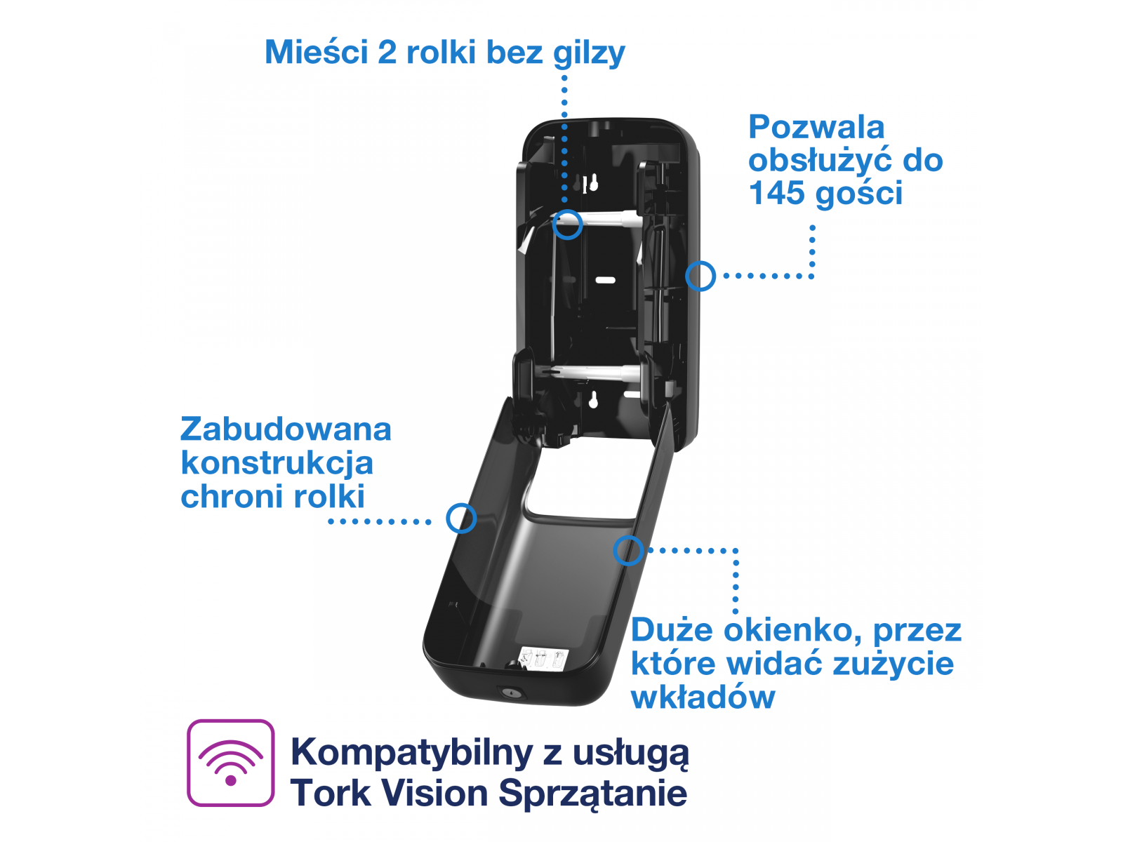Dozownik papieru toaletowego Tork 558042 OptiServe T7 Czarny 2 rolki